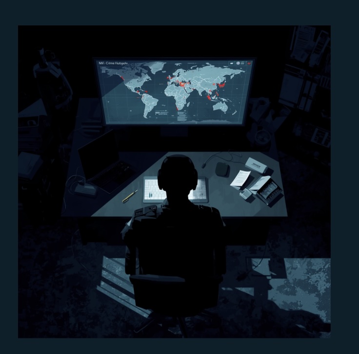 GeoSift operating picture — analyst monitoring a global risk hotspot map